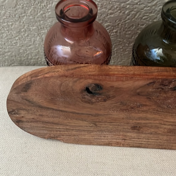 New! Artisan handmade hardwood oblong tray with 3 pressed glass vases - Picture 10 of 16